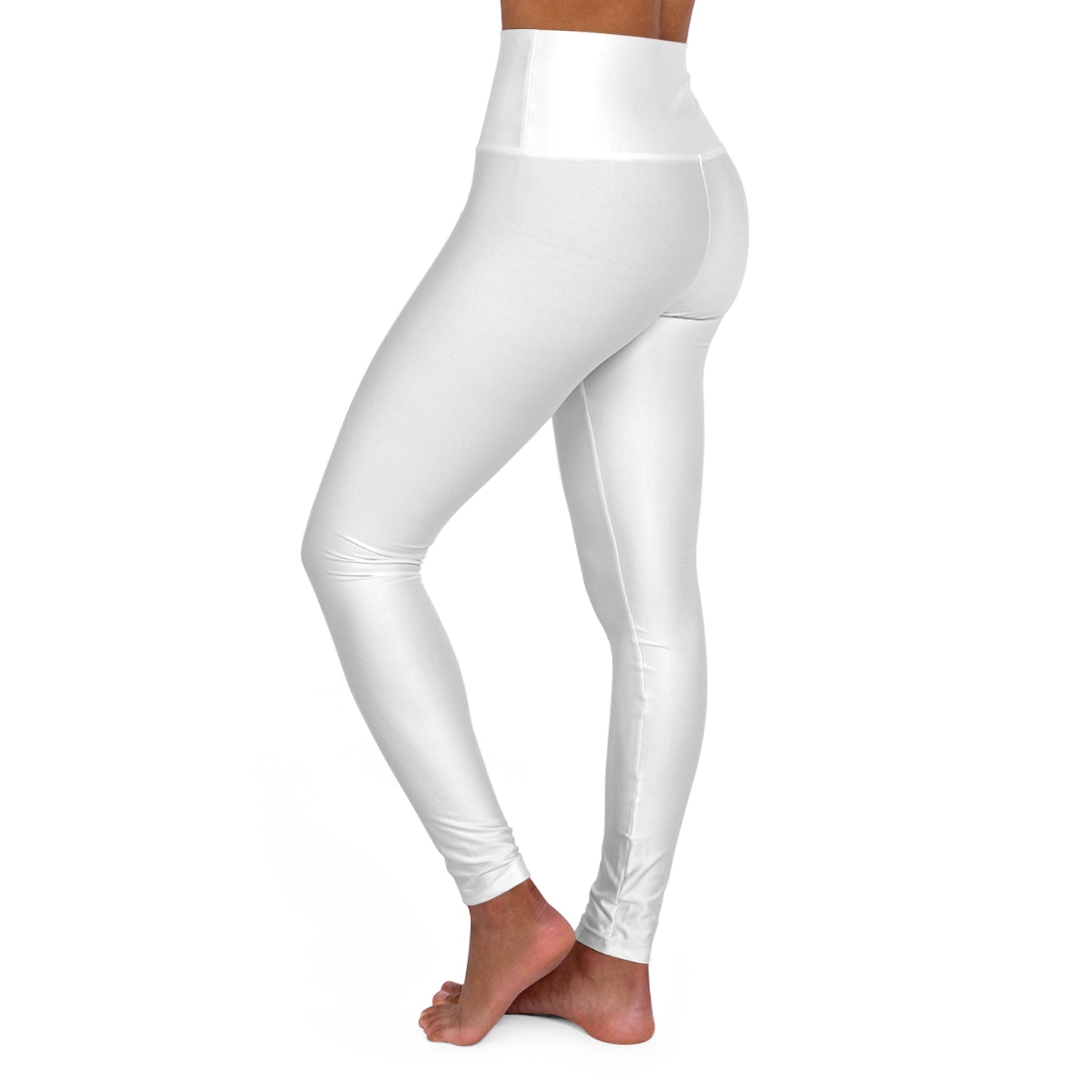 side view of woman wearing a white Yoga Leggings