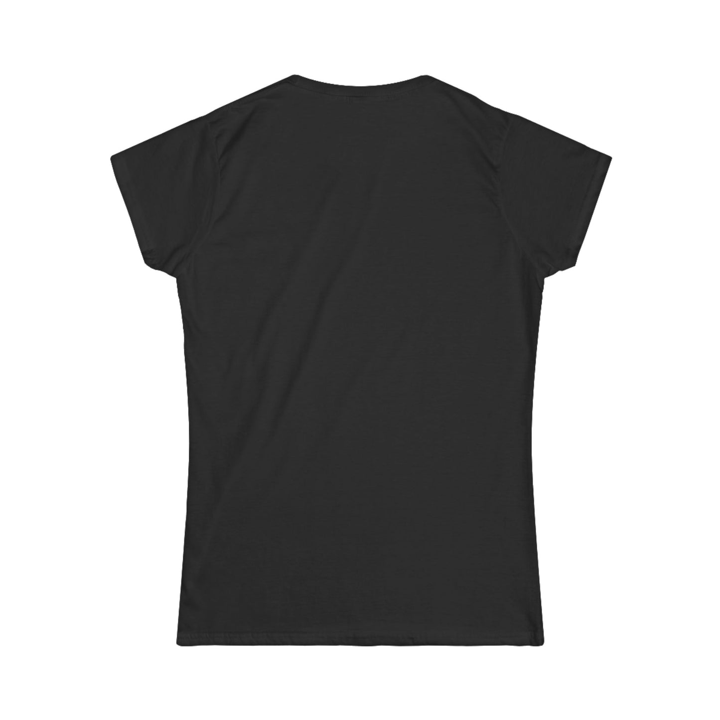 Back view of a plain black women’s t-shirt with a tailored silhouette and smooth cotton texture