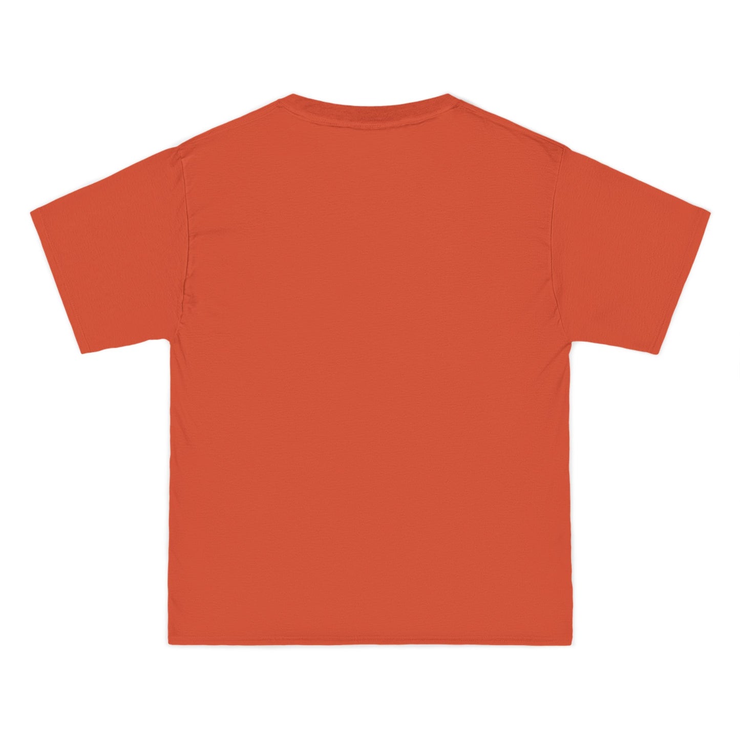 Back view of an orange t-shirt on a white background