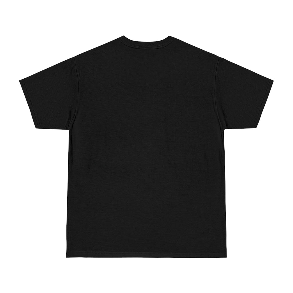 Flat lay of black unisex t-shirt showing the back without any printed graphics 