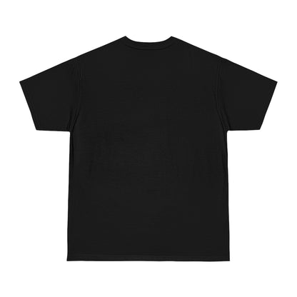 Flat lay of black unisex t-shirt showing the back without any printed graphics 