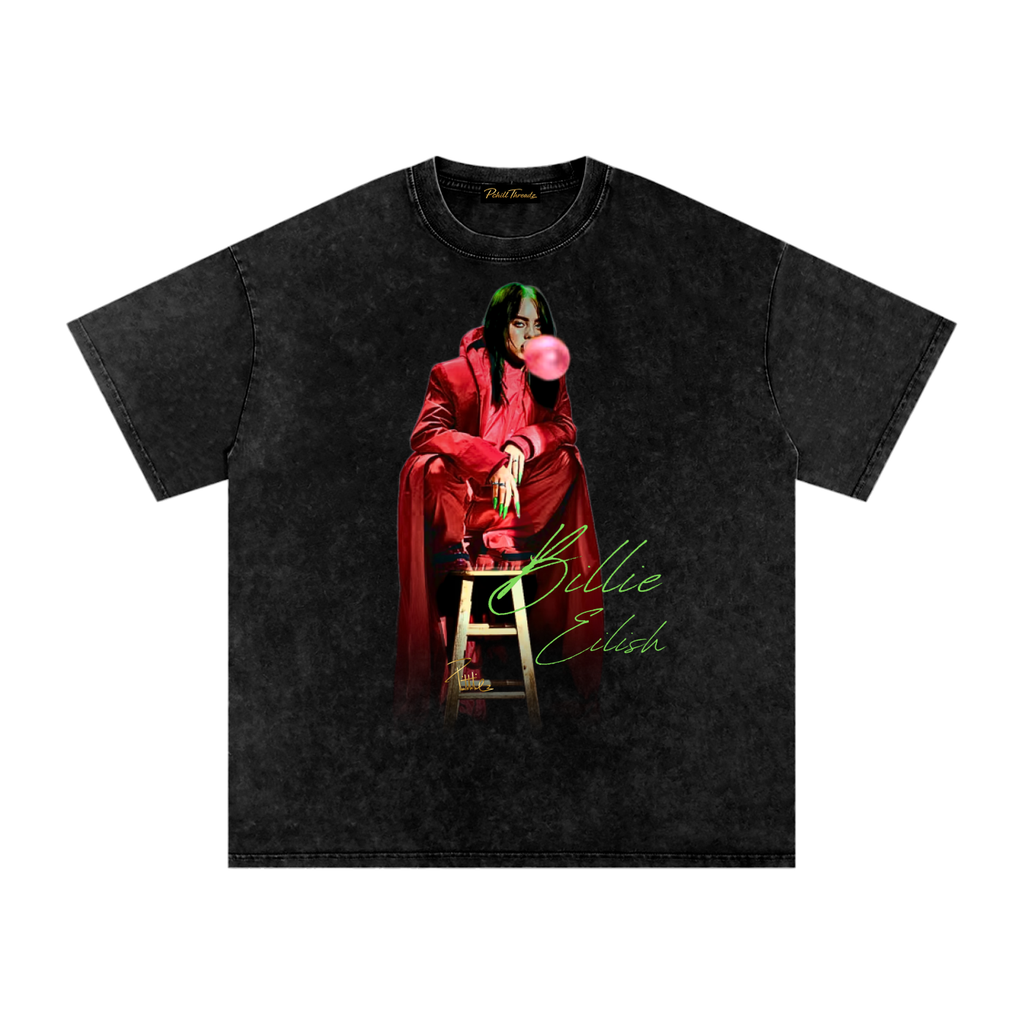 Billie Eilish graphic tee black oversized concert T-shirt featuring red Billie Eilish artwork and green signature-style lettering