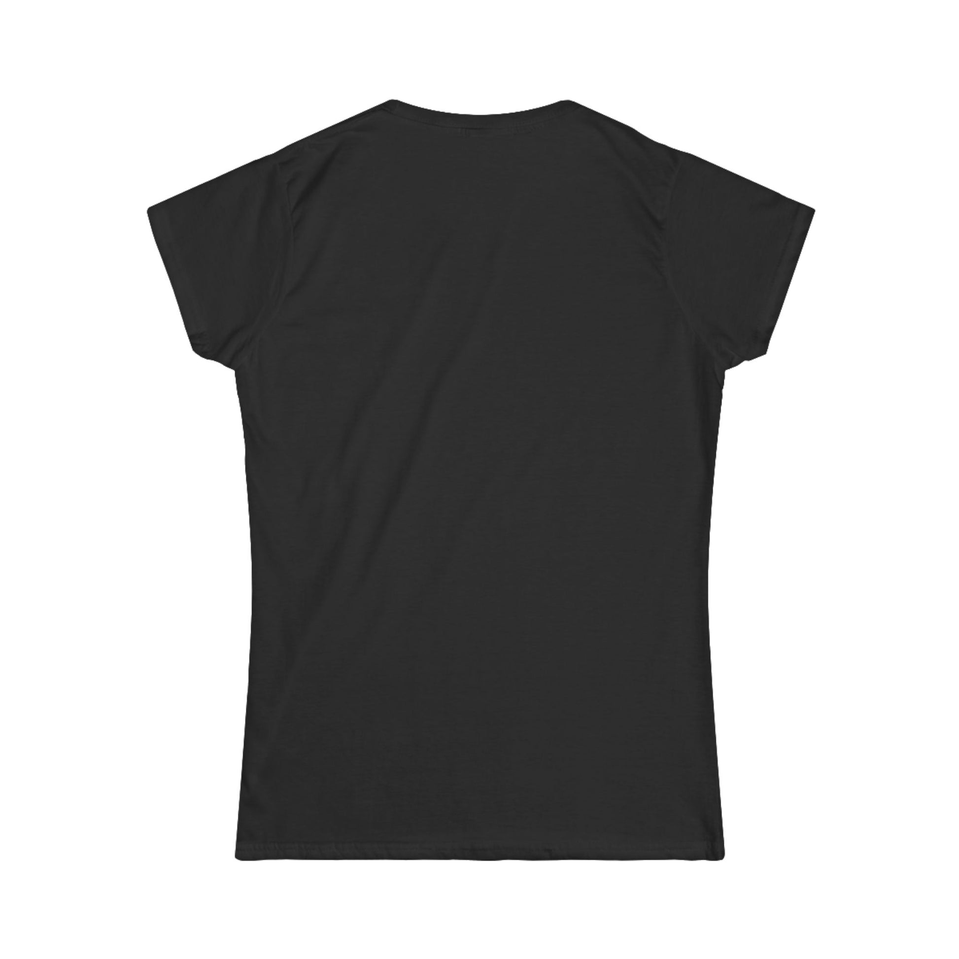 Back view of a plain black women’s t-shirt with a tailored silhouette and smooth cotton texture