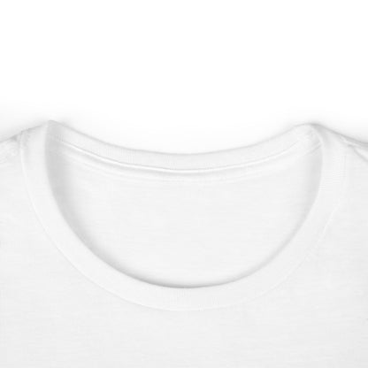 Close-up of the white t-shirt’s neckline showing soft ribbed collar and clean stitching