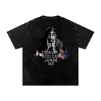 Black t-shirt with graphic design of 2pac shakur with the text only God can judge me written on it