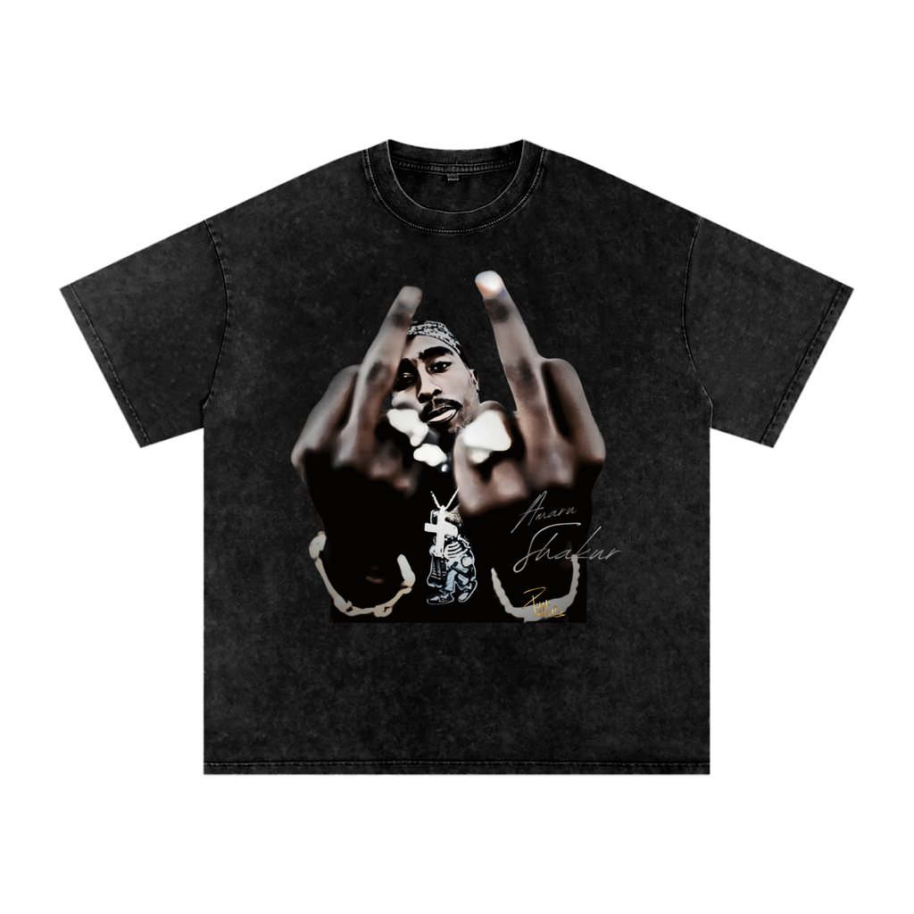Black 2pac graphic t-shirt on a white background