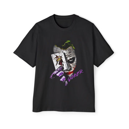 Black t-shirt with Joker graphic design on a white background