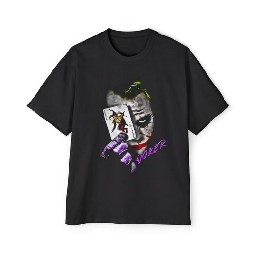 Black t-shirt with Joker graphic design on a white background