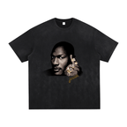 black vintage washed tee with a graphics of Michael Jordan showcasing all his championship rings