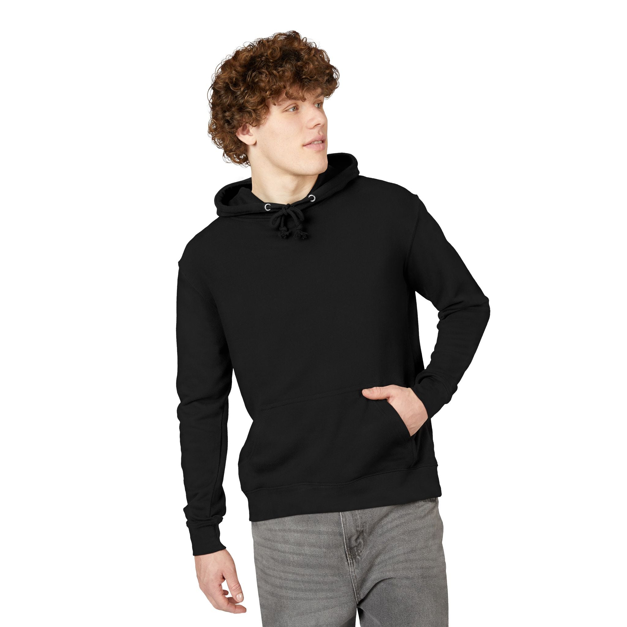 Man wearing a black hoodie on a white background