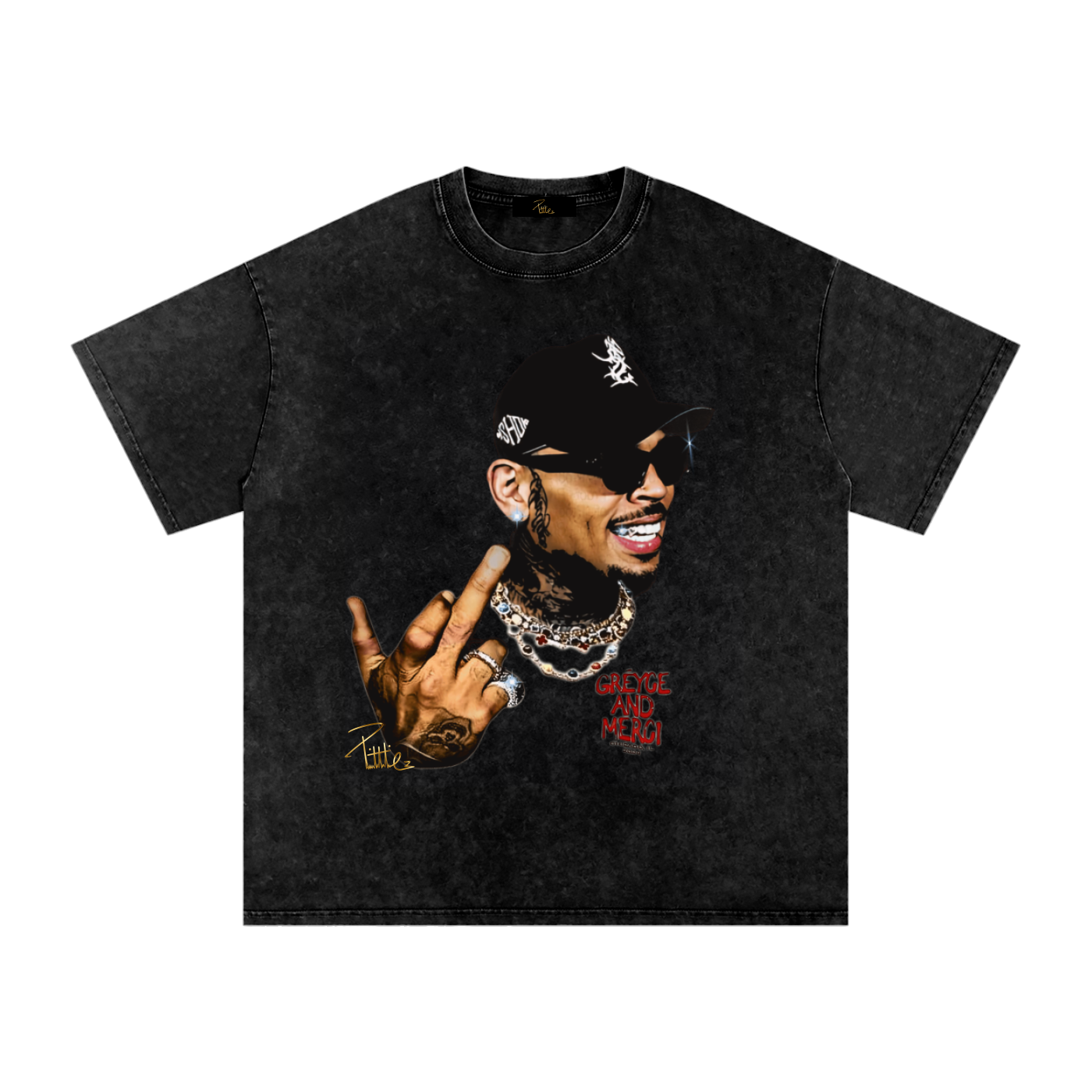 black oversized cotton tee with bold chris brown Breezy-inspired streetwear artwork for fans and concert wear.