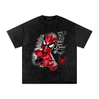 Comic Spider Man T-shirt with red sketch graphic on washed black oversized tee