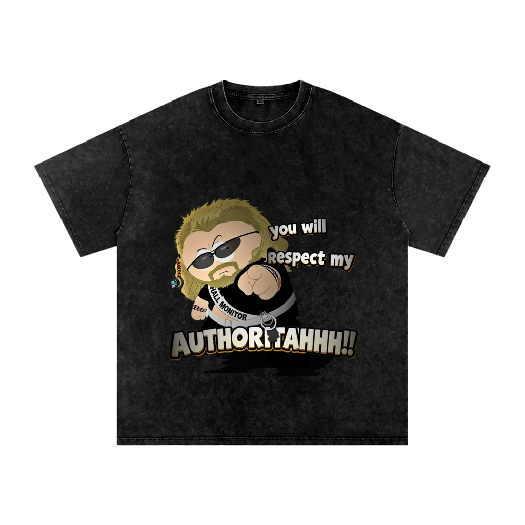 Black snow-washed oversized graphic tee featuring eric cartman in sunglasses pointing forward with “You Will Respect My Authoritah!!” text.