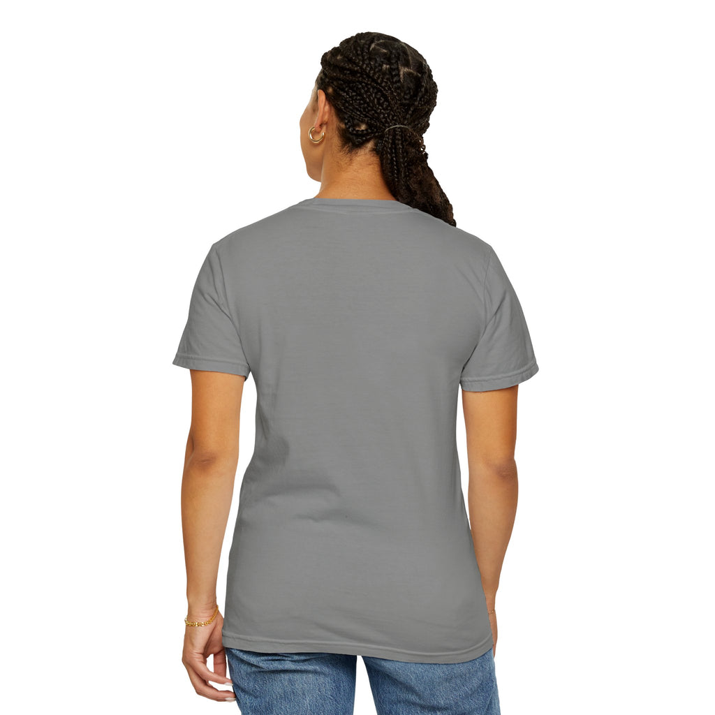 Model wearing short-sleeve granite t-shirt from the back