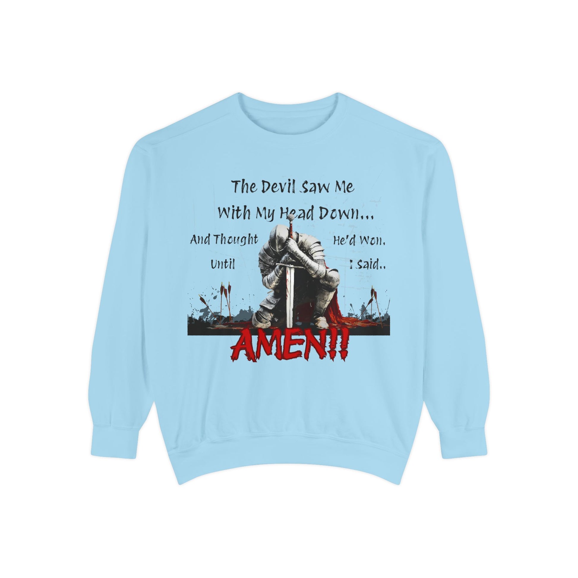 sky blue sweatshirt of Knight Head Down Graphic Sweatshirt