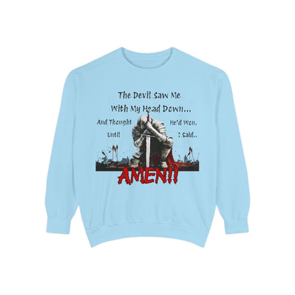 sky blue sweatshirt of Knight Head Down Graphic Sweatshirt